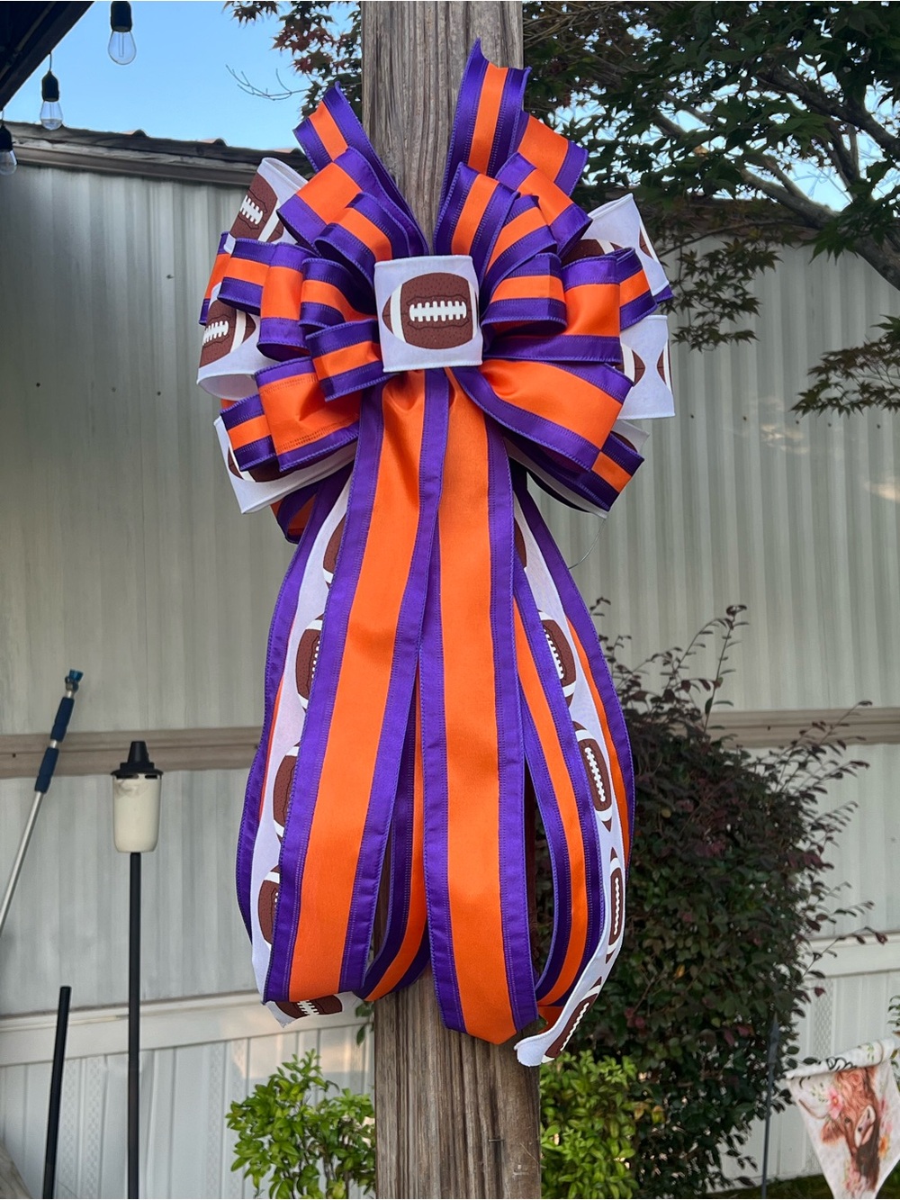 Decorative Football Bow in Orange and Purple Clemson